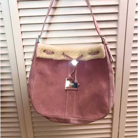 Stuart Weitzman Pink Suede Fur trim Hobo Shoulder Bag - Picture 3 of 7